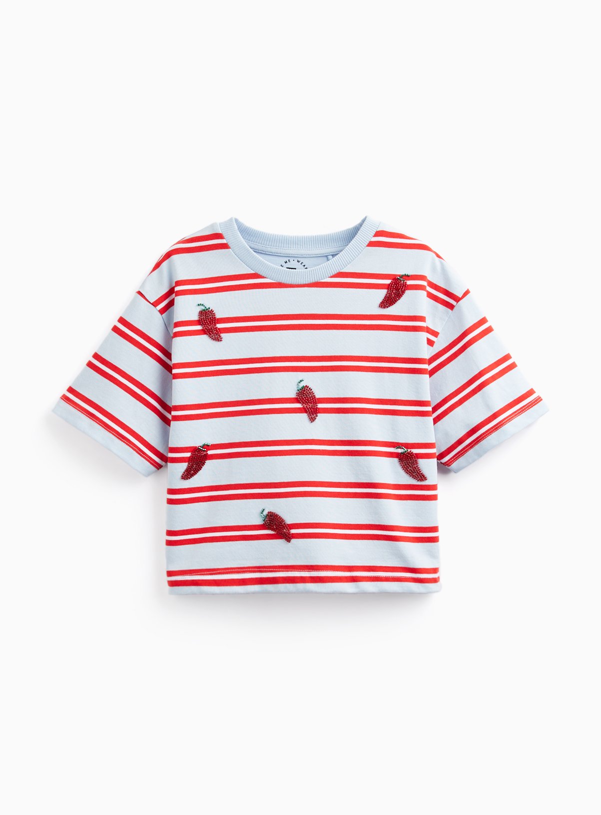 Blue & Red Stripe Chilli Beaded Boxy T-Shirt 