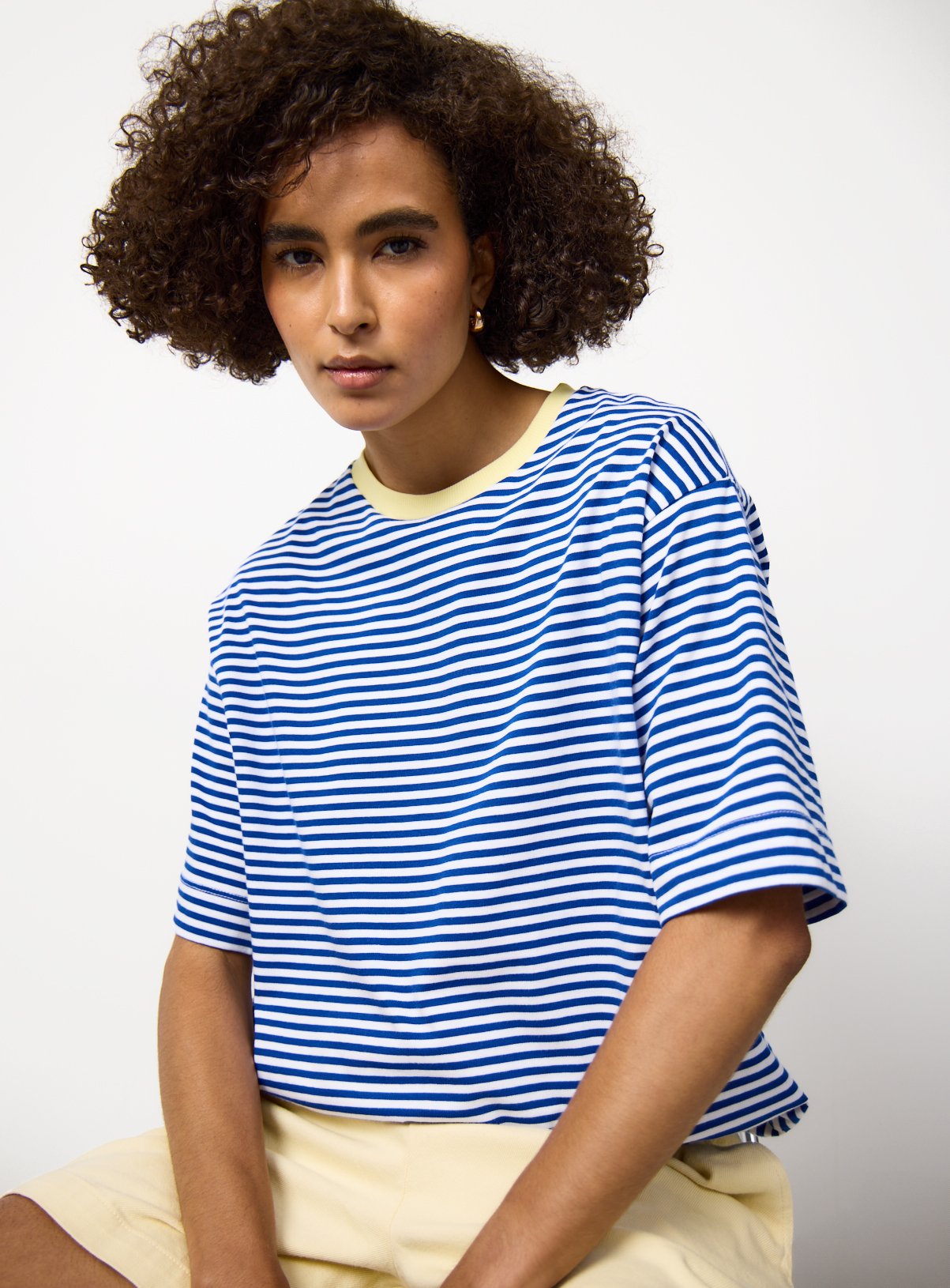 Blue Stripe Print Bubble Hem T-Shirt S