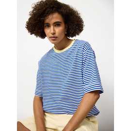 Blue Stripe Print Bubble Hem T-Shirt S