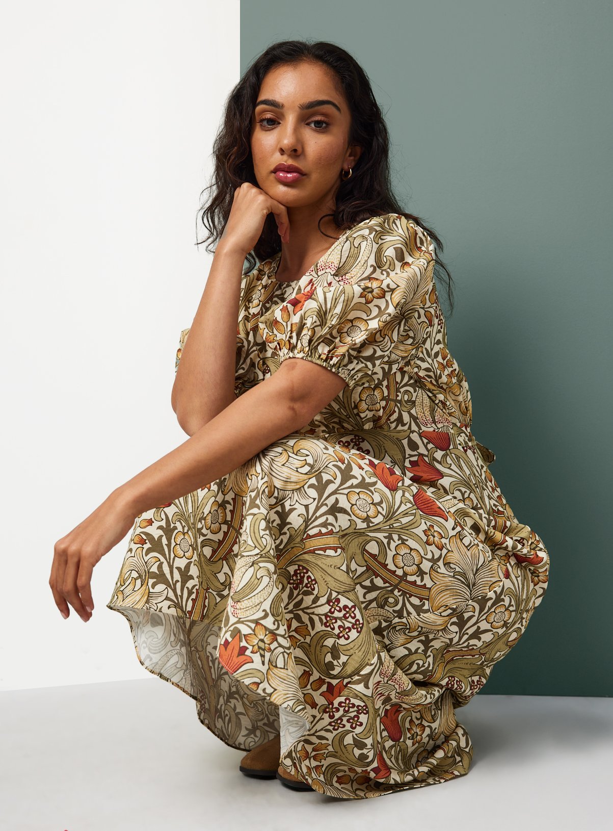 Tu x Morris & Co. Golden Lily Print Midaxi Tea Dress 12