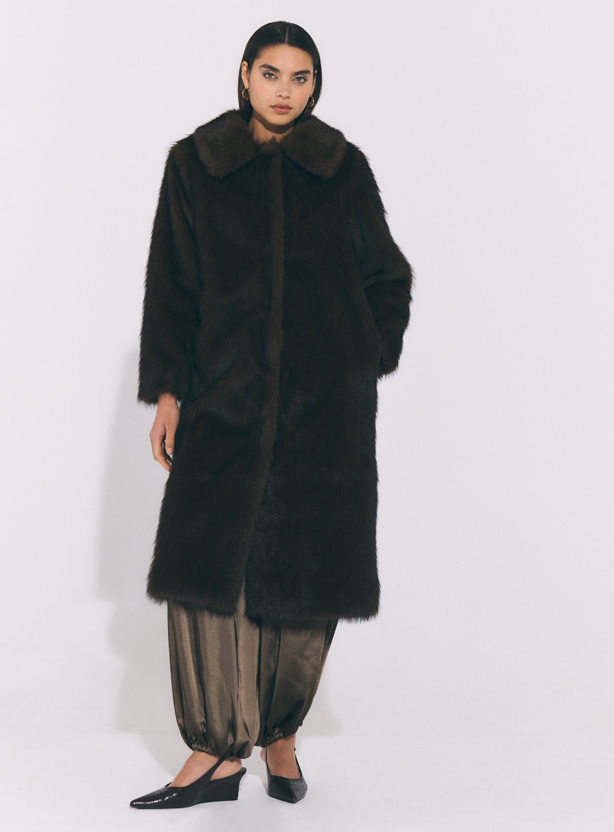 Brown Long Faux Fur Coat 