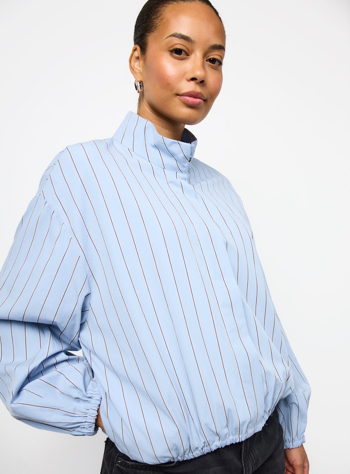Light Blue Pinstripe Preppy Shacket 