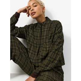 Green Check Funnel Neck Shacket