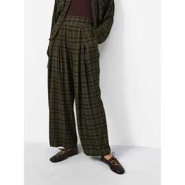 Green Check Wide Leg Pleat Trousers