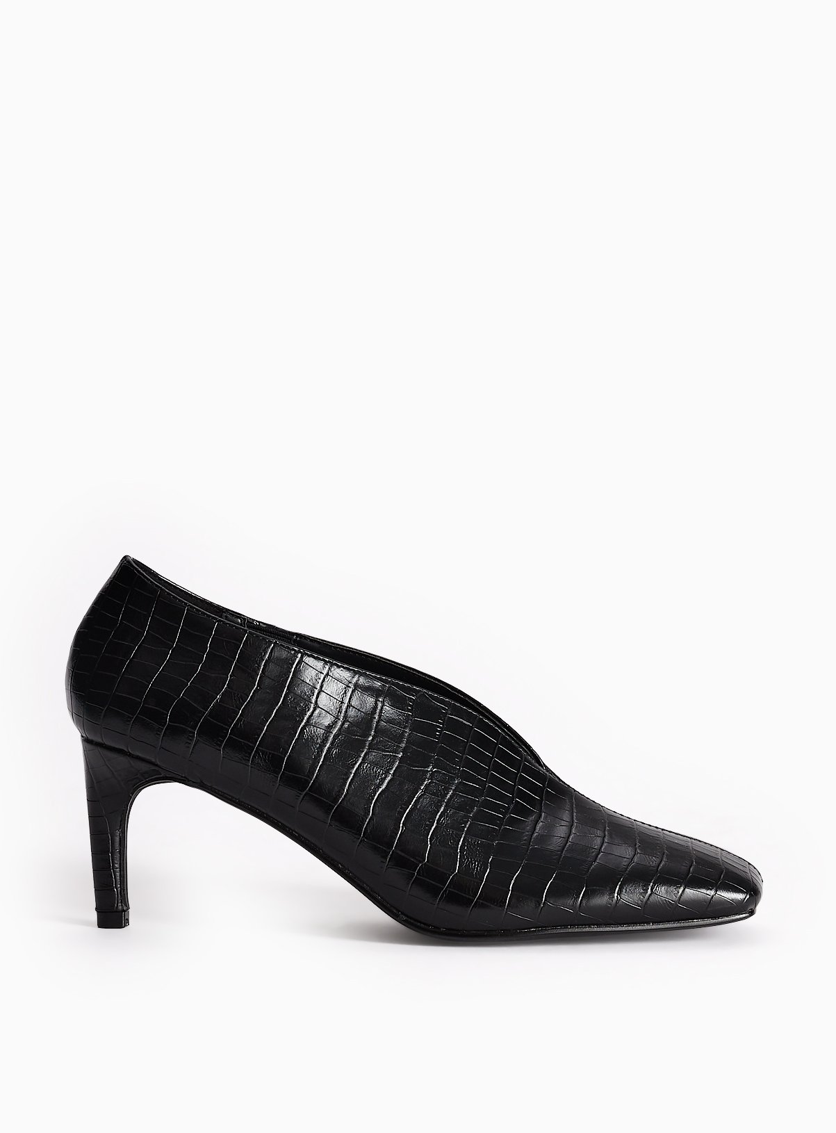 Square Toe Faux Croc Stiletto Ankle Boots 7