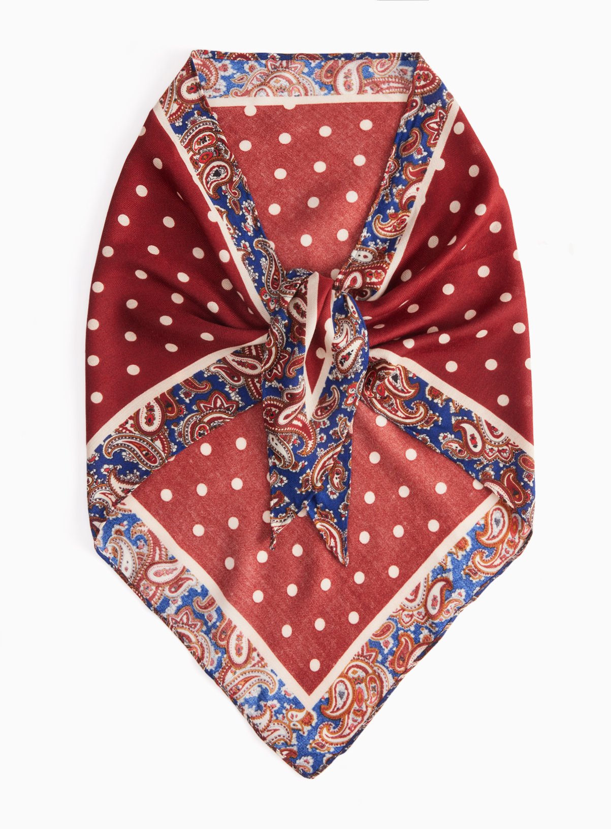 Dark Red Paisley & Polka Dot Triangle Scarf One Size