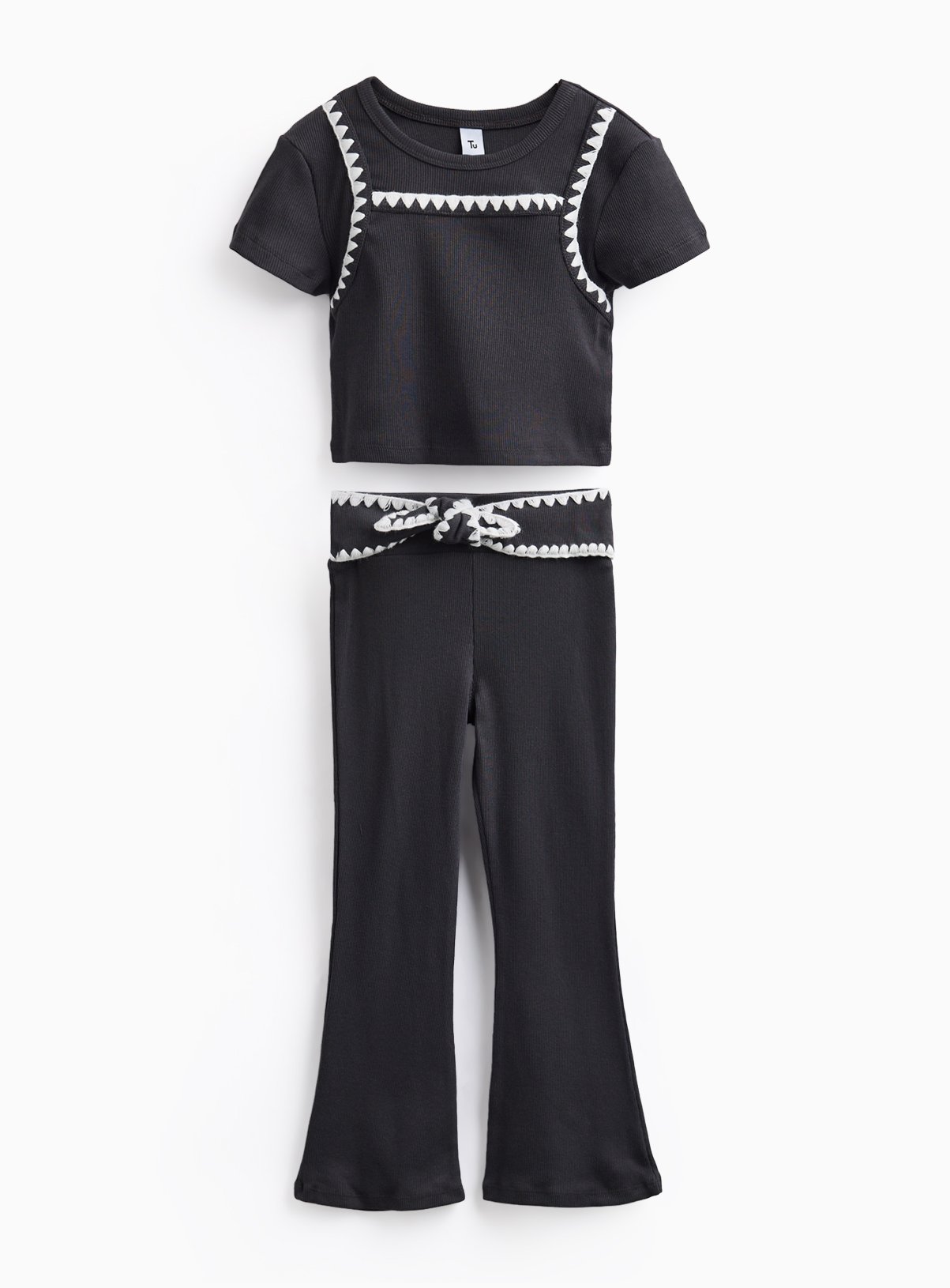 Black Mock Layer Top & Kickflare Trouser Set 6 years