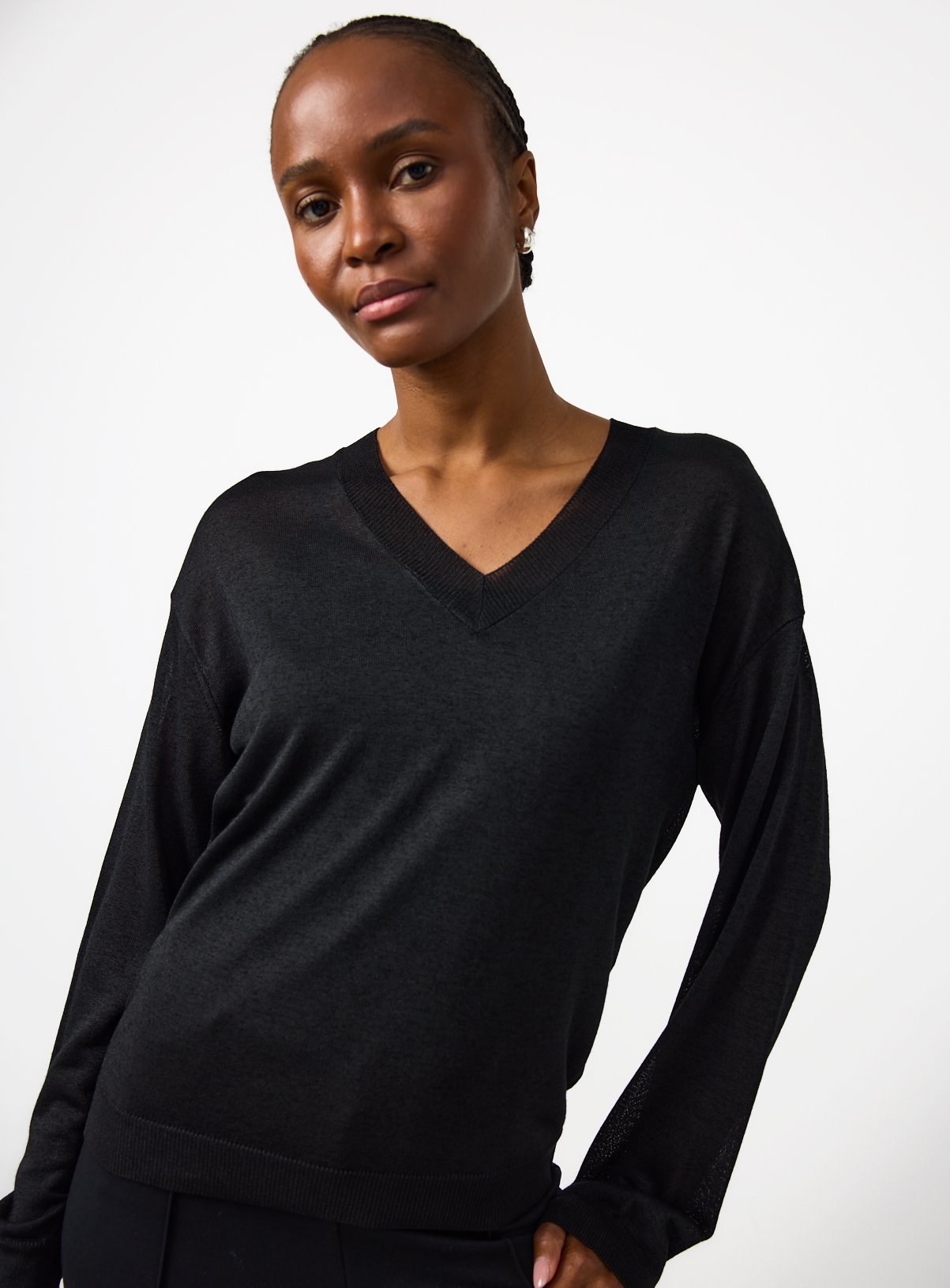 Sheer V-Neck Knitted Jumper 