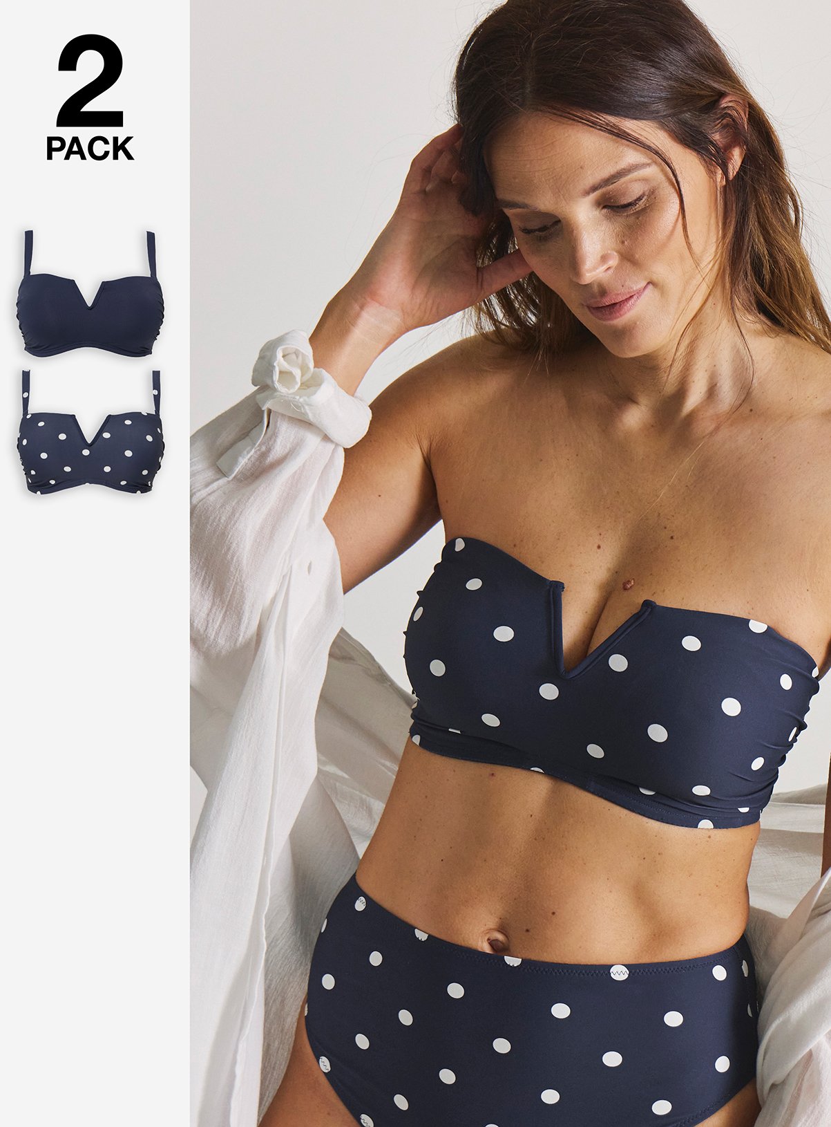 SIMPLY BE Polka Dot Bandeau Bikini Tops 2 Pack 