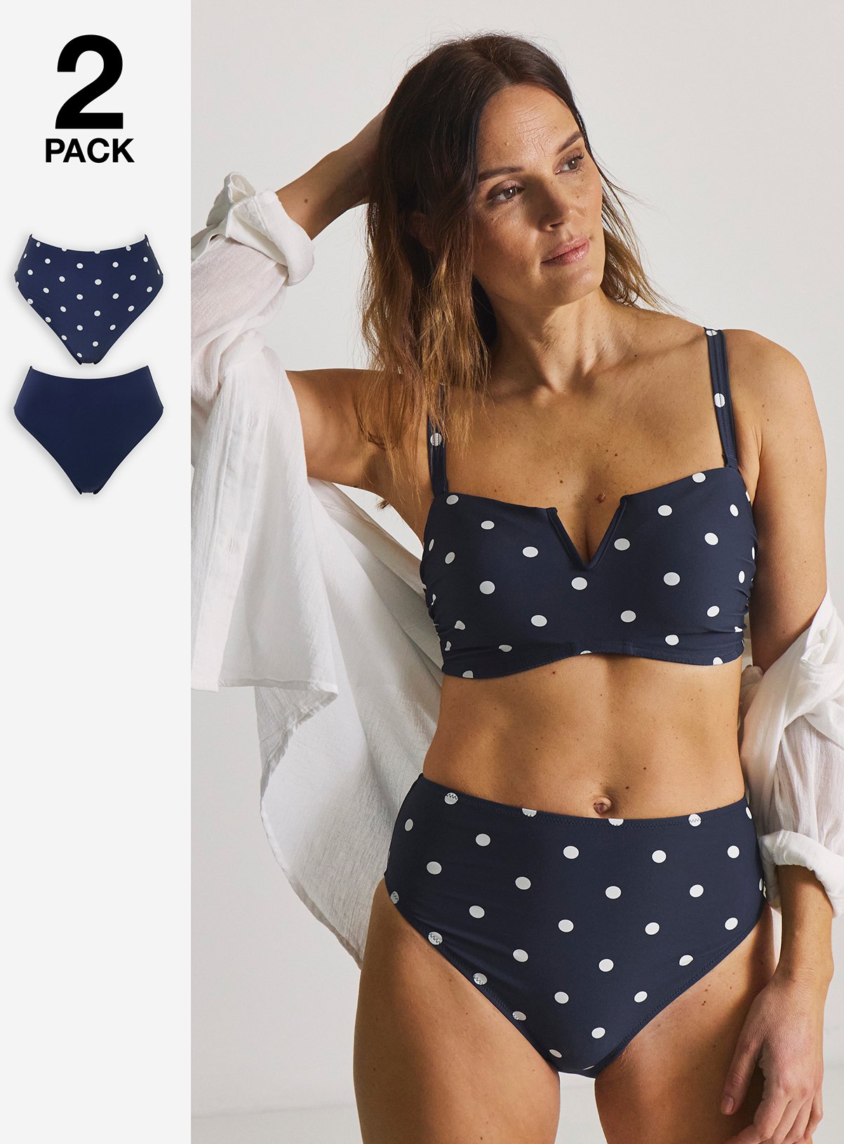 SIMPLY BE Tummy Control Polka Dot Bikini Briefs 2 Pack 