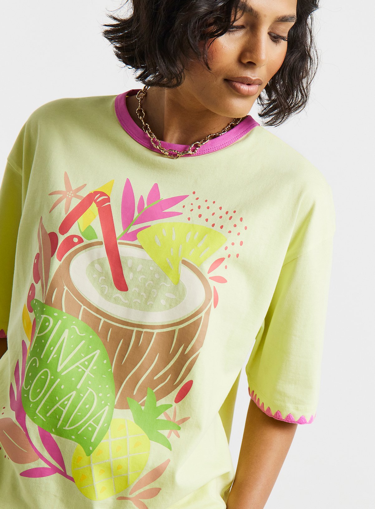 SIMPLY BE Pina Colada Graphic Oversized T-Shirt 