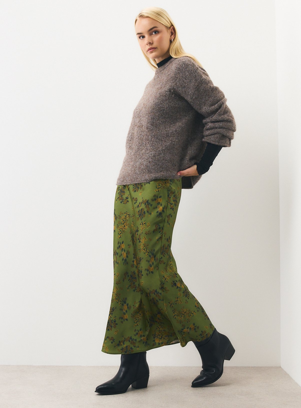 Paleo Green Floral Slip Skirt 