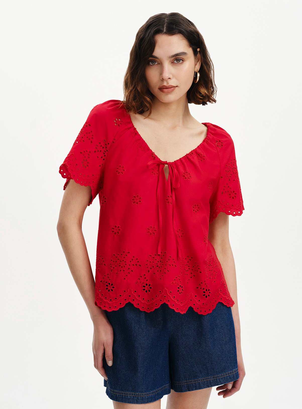 FINERY Ruthie Broderie Top Red 