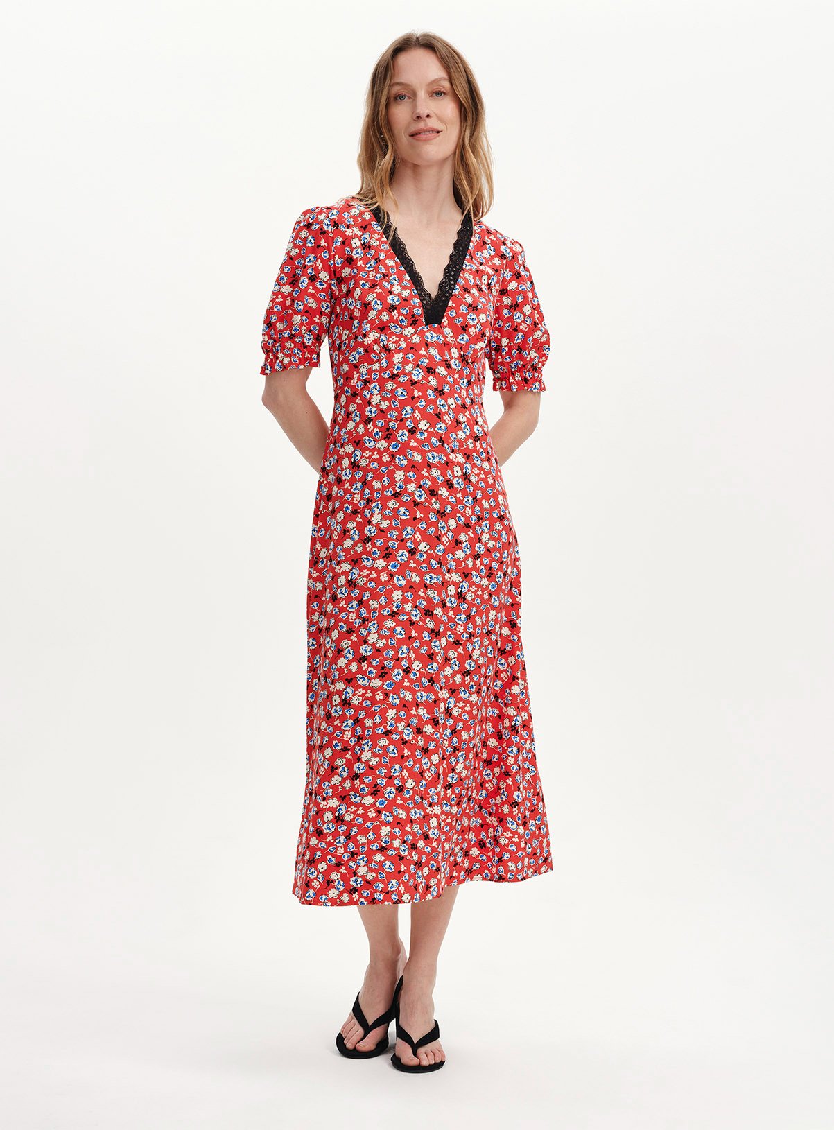 FINERY Elish Dress Red Ditsy 