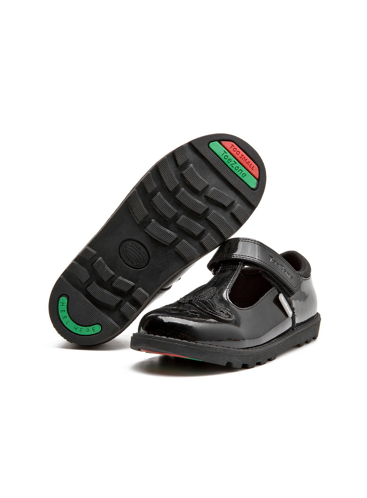 TOEZONE Lilo Girls Black Patent Rip Tape Unicorn School Shoe 