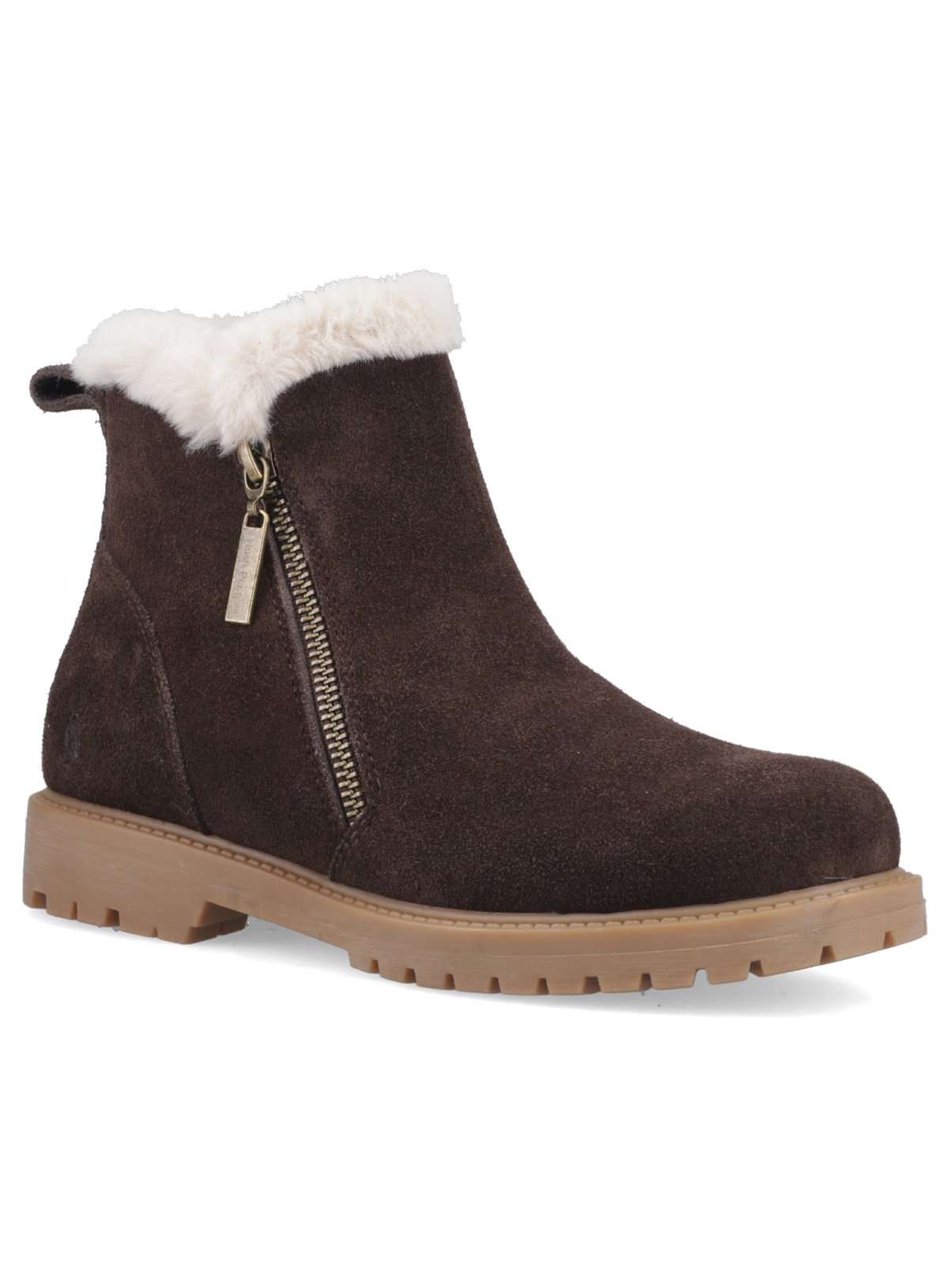 HUSH PUPPIES Hollis Suede Water Resistant Zip Boots Brown 