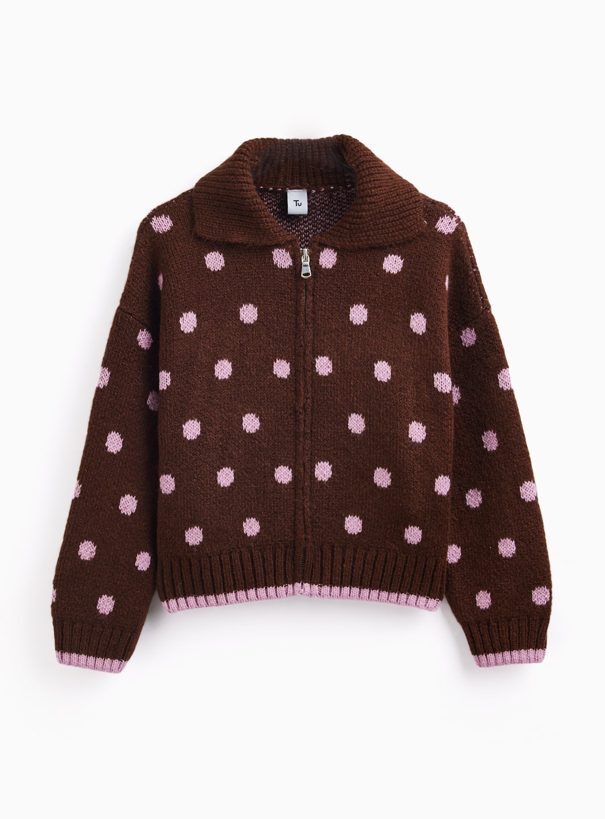 Brown Polka Dot Zip Cardigan 9 years