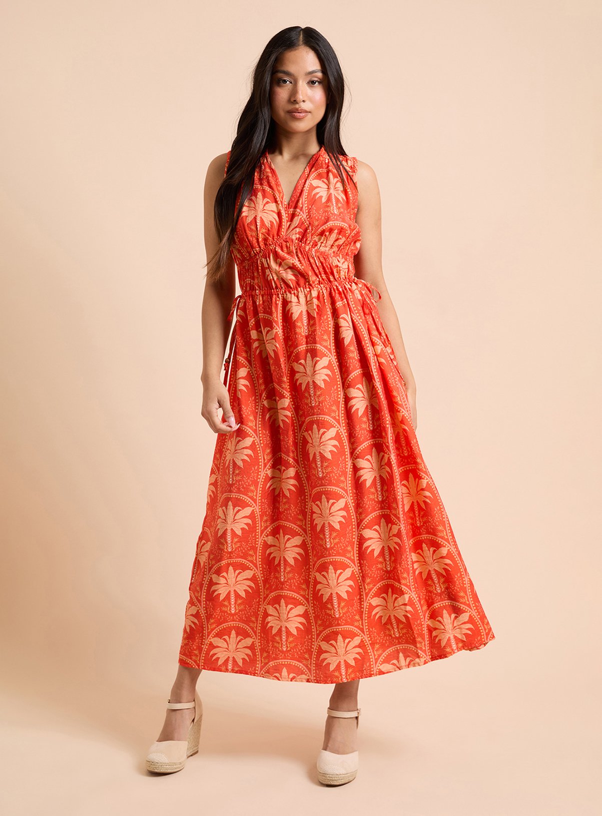 DOROTHY PERKINS Palm Printed Side Tie V Neck Midaxi Dress 12