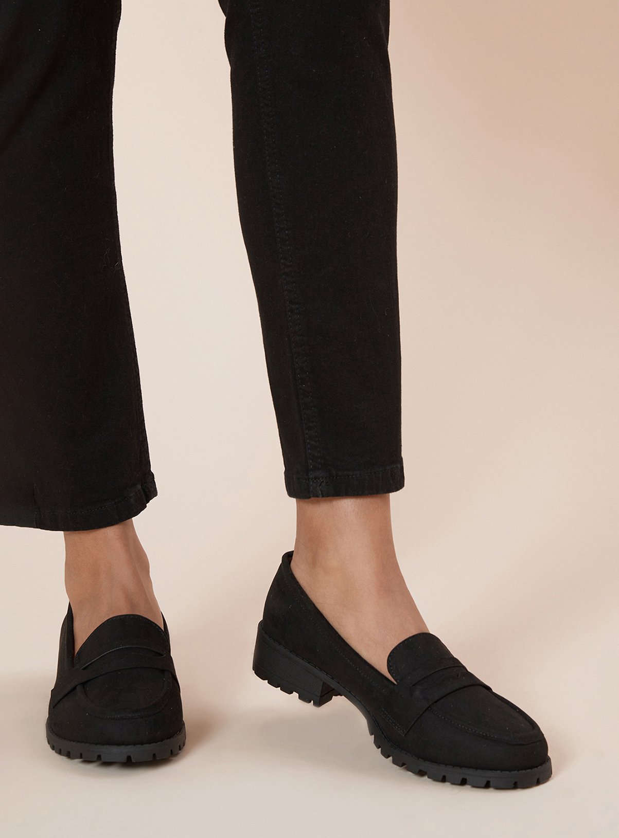 DOROTHY PERKINS Black Leoni Faux Suede Chunky Loafers Wide Fit 
