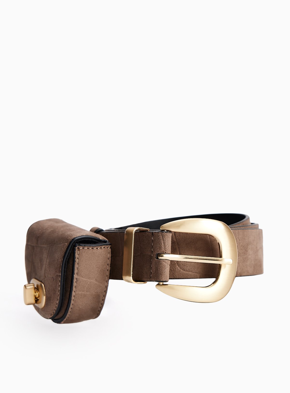 Neutral Faux Croc Pouch Belt 