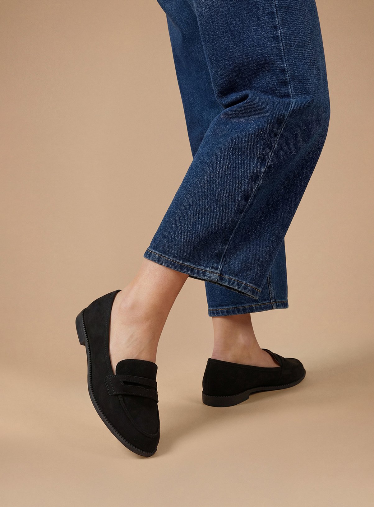 DOROTHY PERKINS Black Faux Suede Lara Penny Loafers 