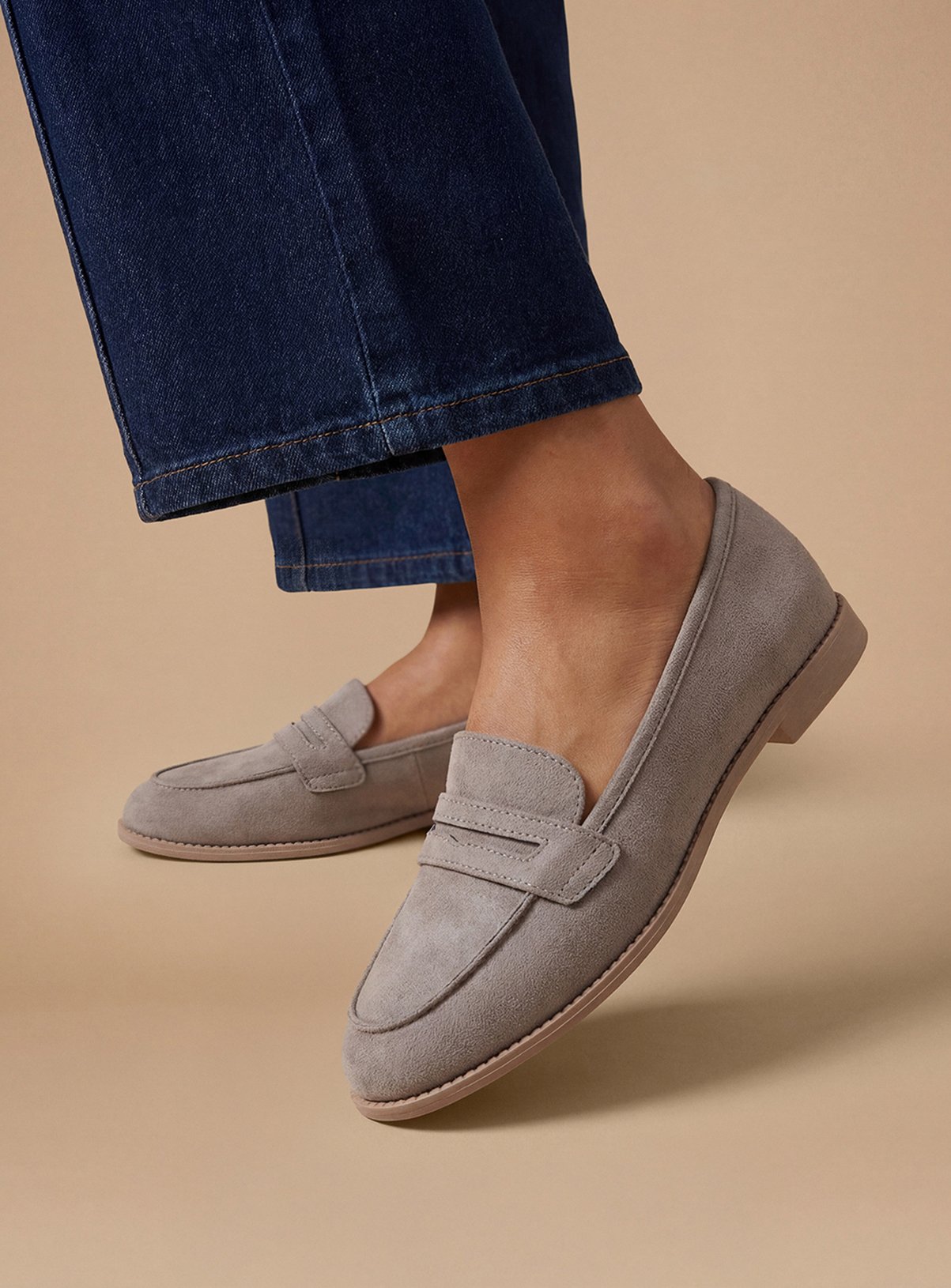 DOROTHY PERKINS Taupe Faux Suede Lara Penny Loafers 