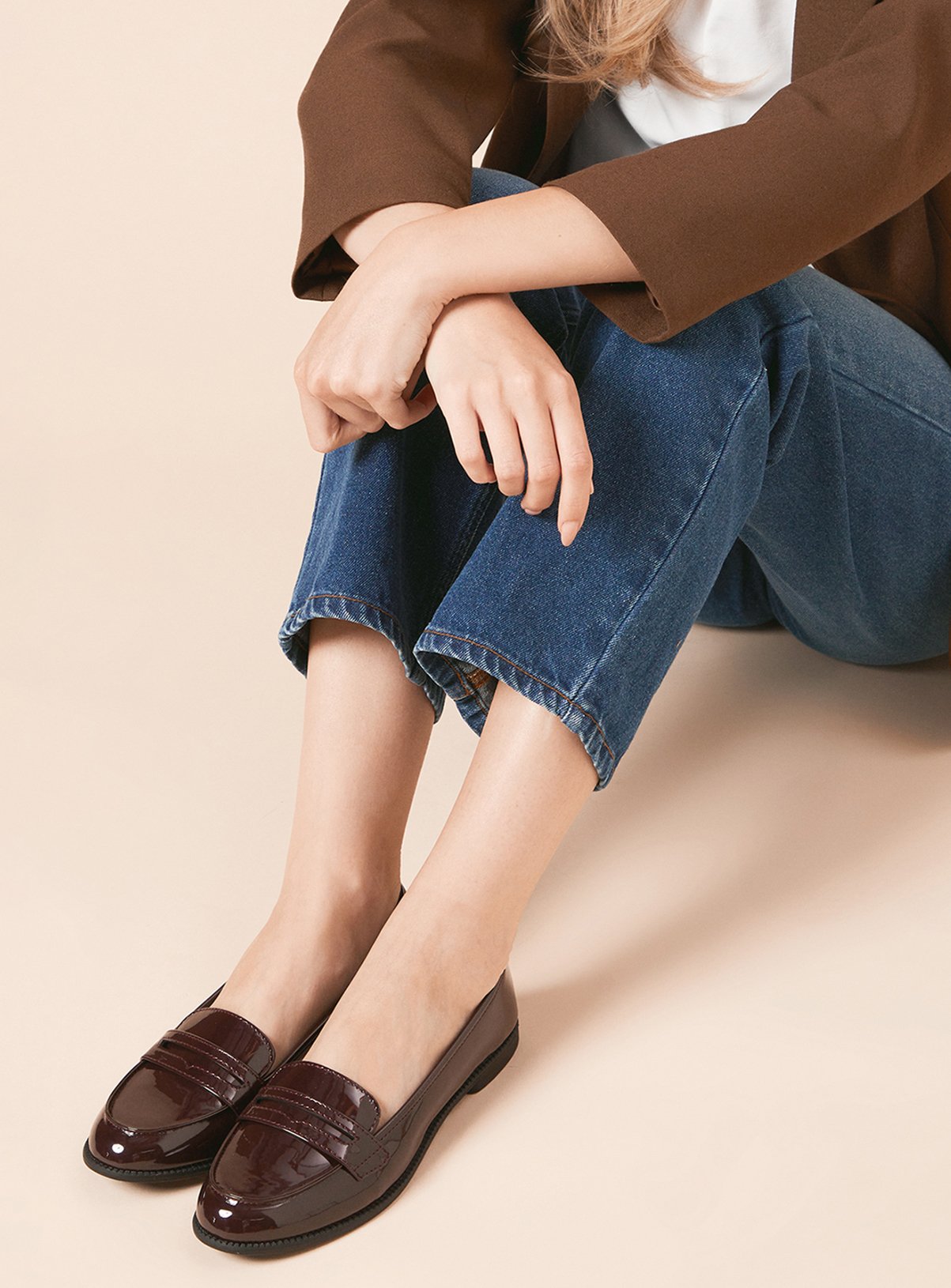 DOROTHY PERKINS Burgundy Patent Lara Penny Loafers 
