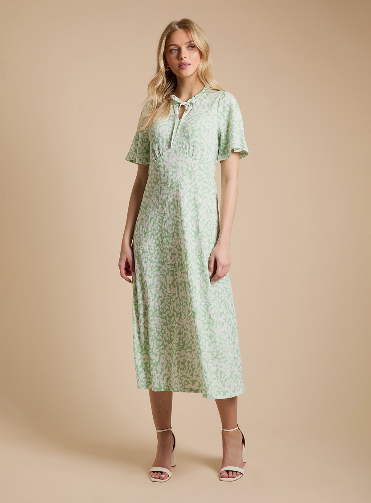 DOROTHY PERKINS Tie Front Flutter Sleeve Printed Jersey Midi Dress 