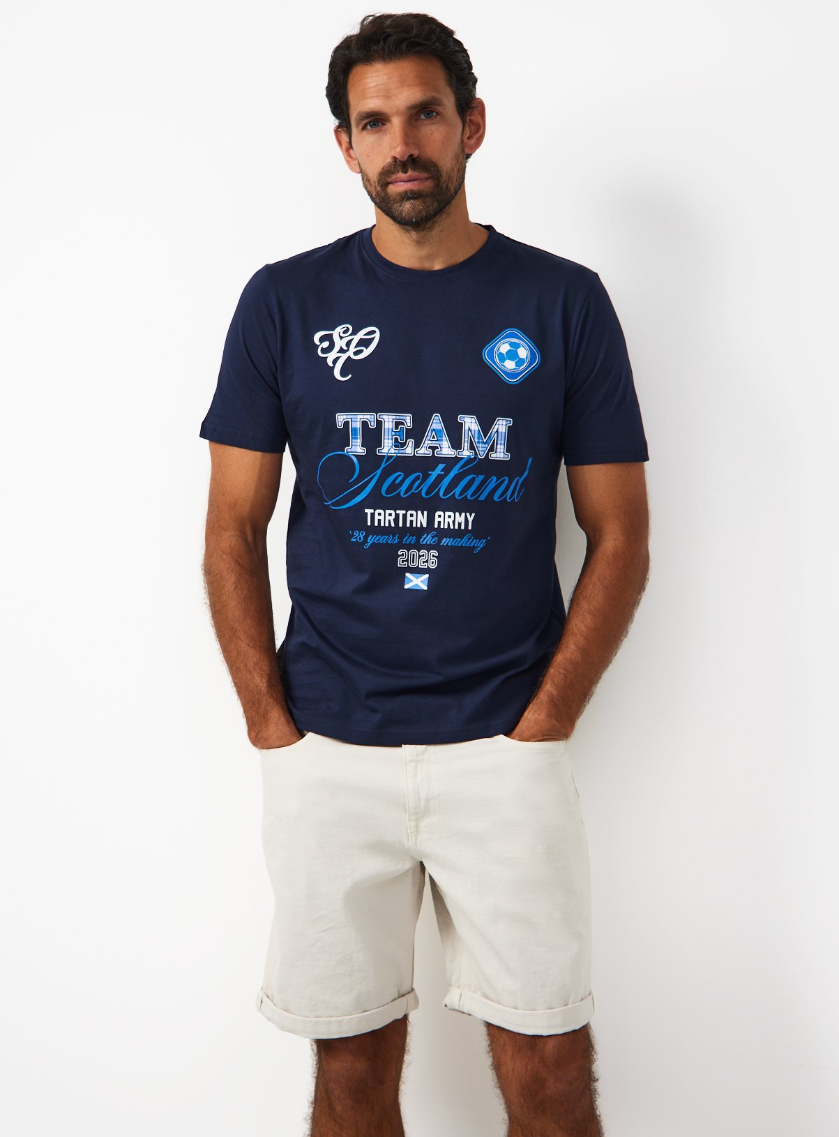 Navy Scotland Tartan Army Graphic T-Shirt 