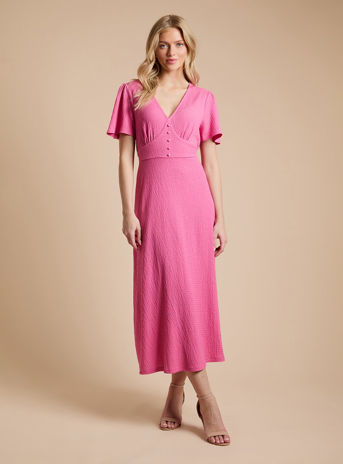 DOROTHY PERKINS Crinkle Jersey Flutter Sleeve Button Front Midaxi Dress 