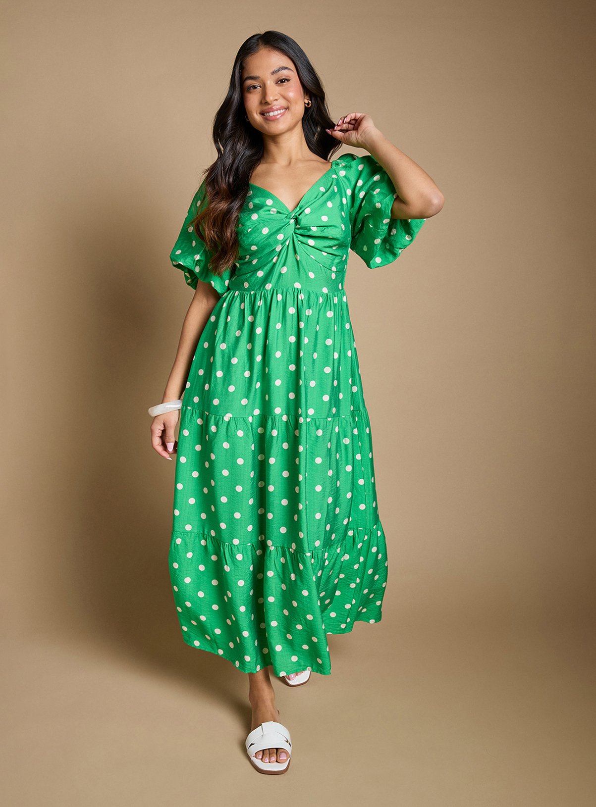 DOROTHY PERKINS Petite Spot Twist Front Puff Sleeve Midaxi Dress 