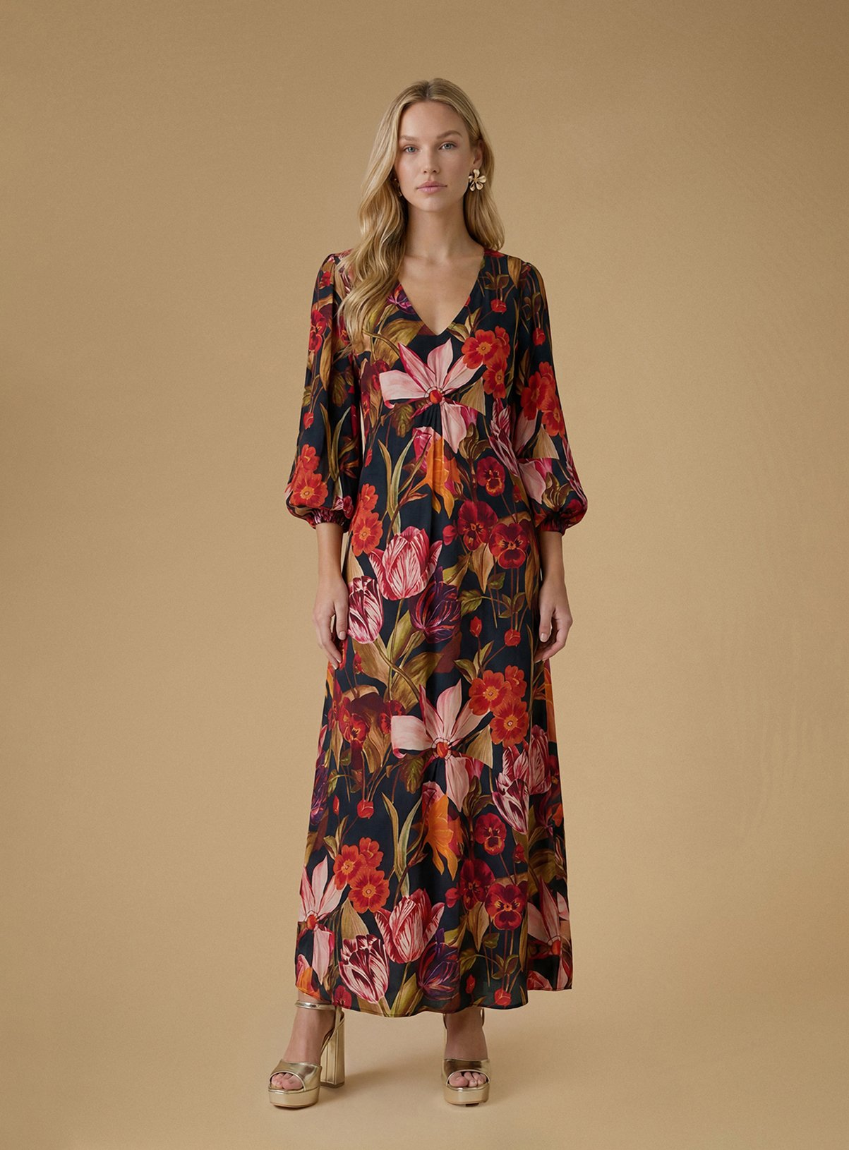 OASIS Volume Sleeve Printed Viscose Midaxi Dress 