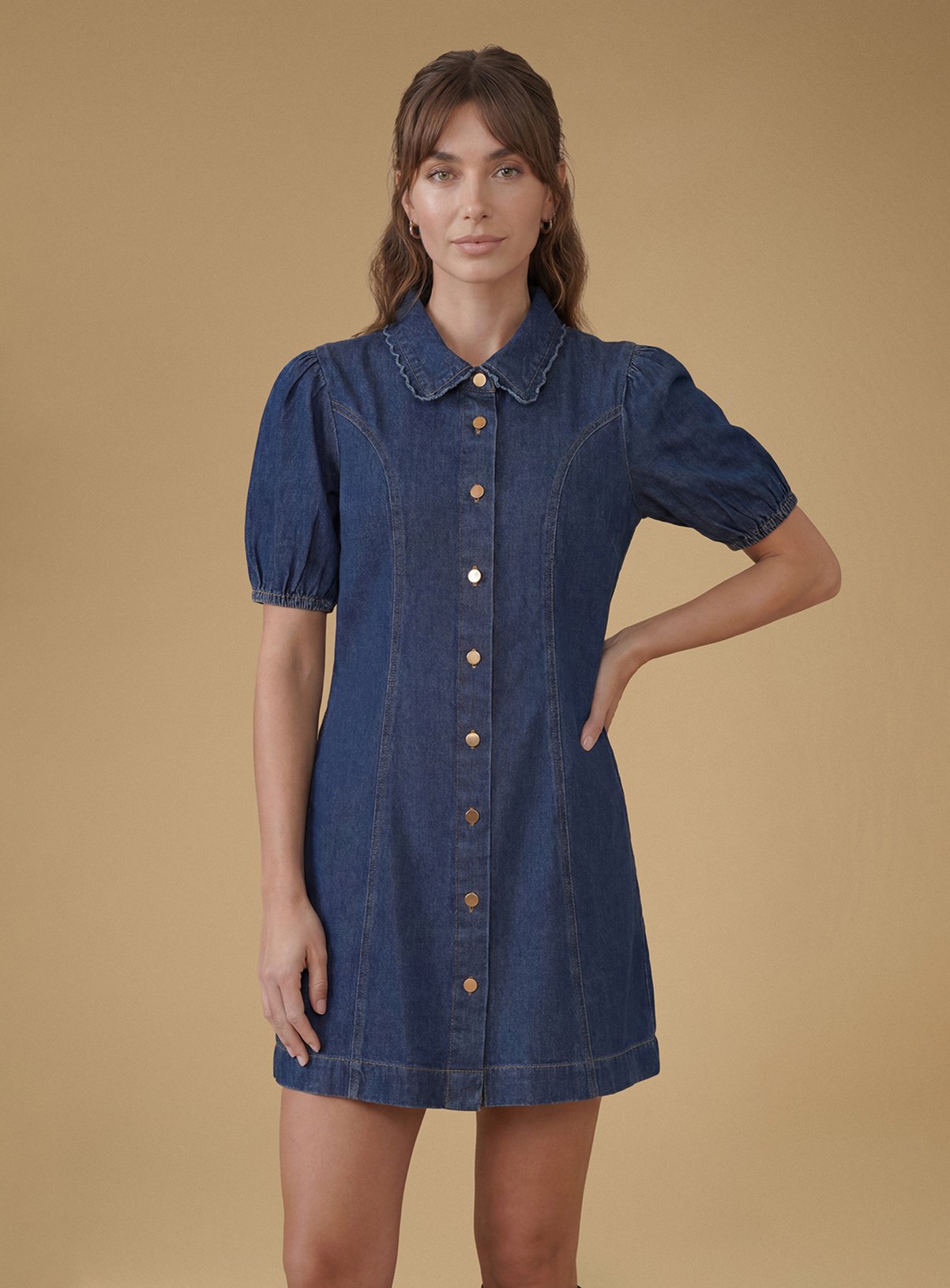 OASIS Puff Sleeve Denim Mini Dress 