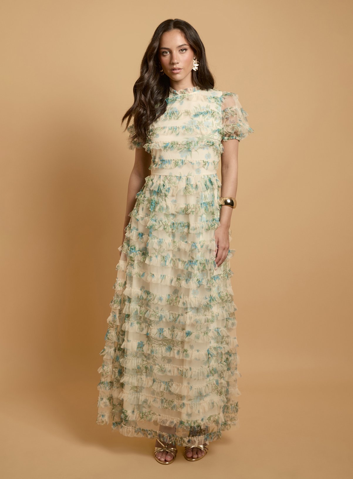 OASIS Trailing Bloom Tiered Mesh Maxi Dress 