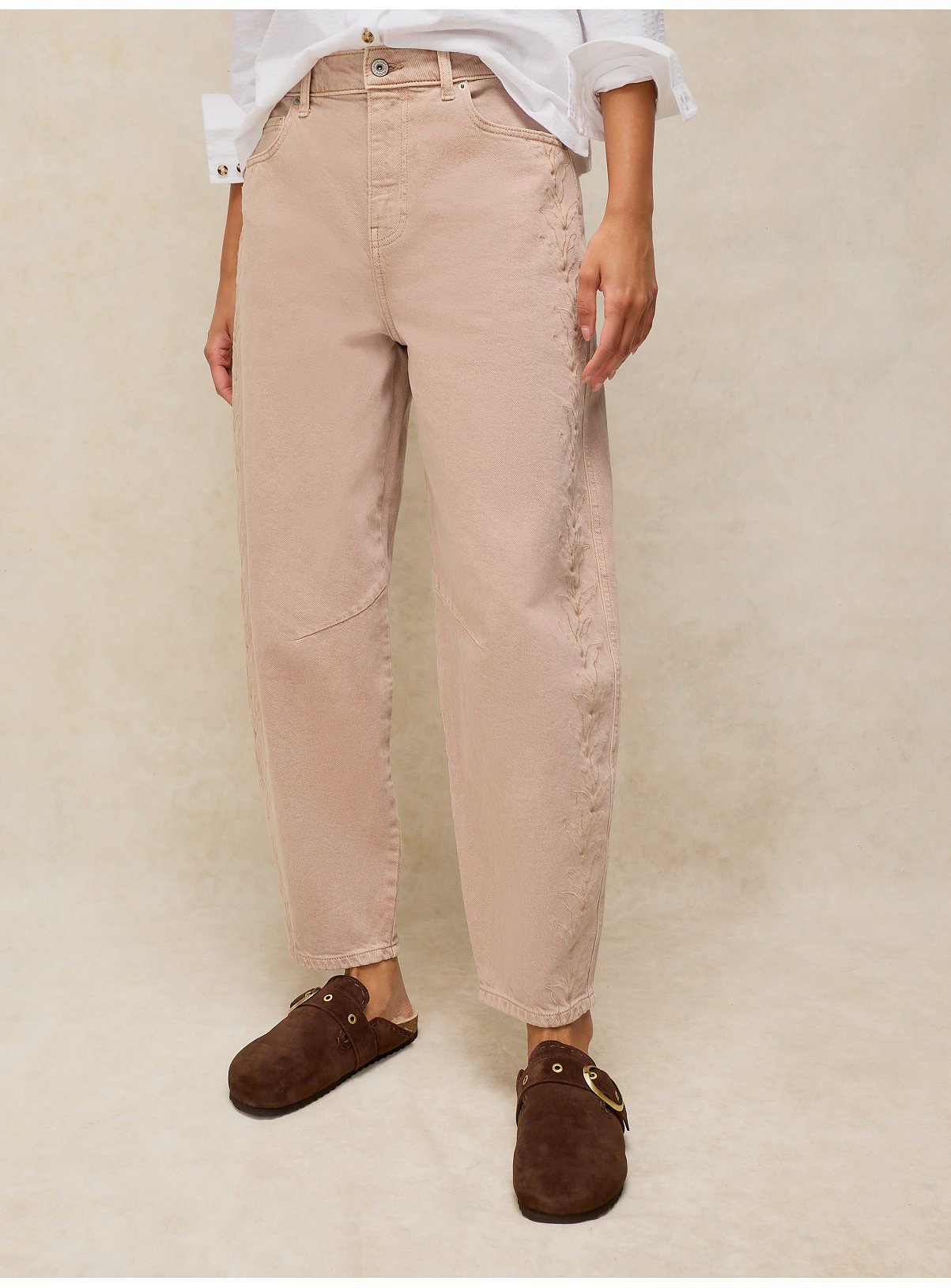 WHITE STUFF Aubrey Embroidered Barrel Jean Natural 