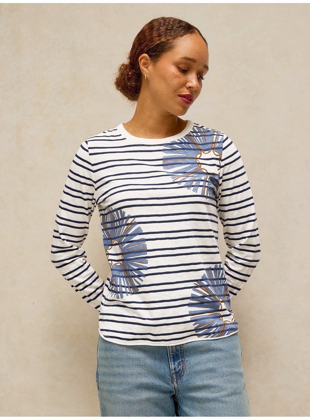WHITE STUFF Clara Long Sleeve Stripe T-Shirt White 