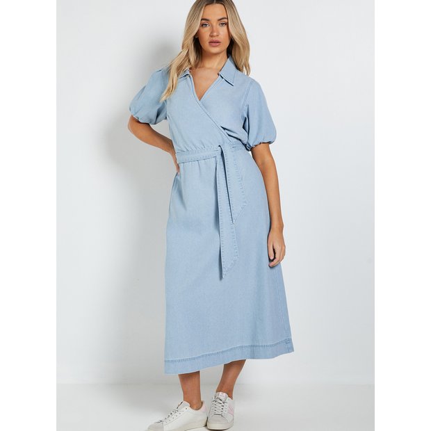 Buy DOROTHY PERKINS Volume Sleeve Wrap Midaxi Denim Dress 8