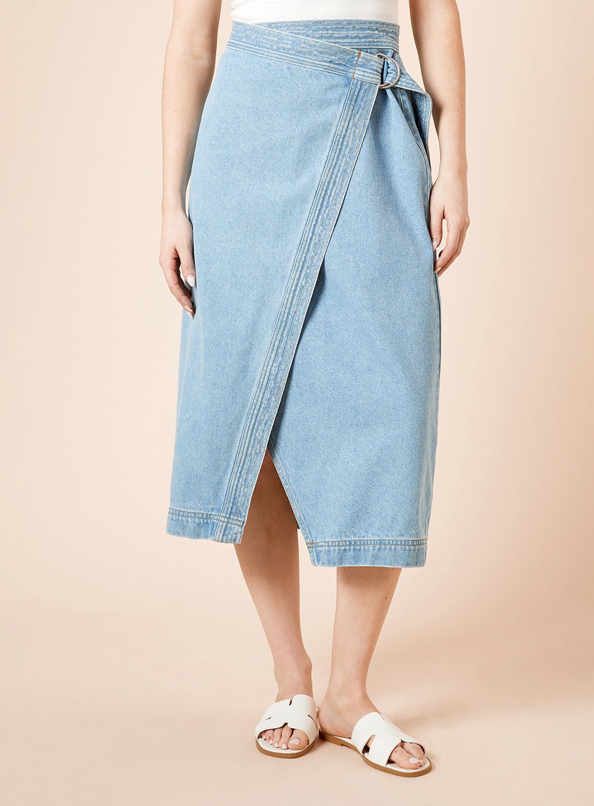 DOROTHY PERKINS Wrap Front Denim Midi Skirt 