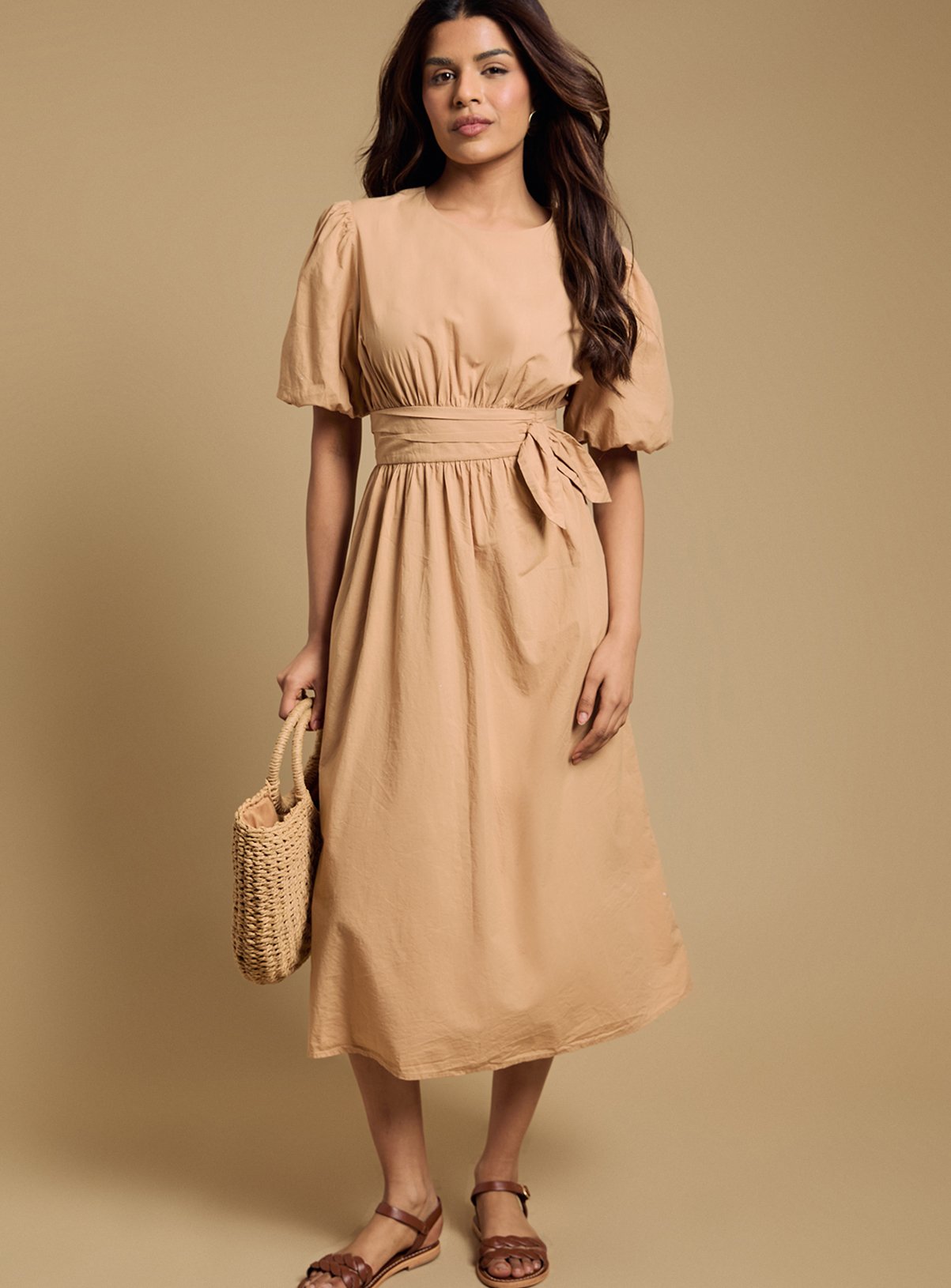 DOROTHY PERKINS Petite Bow Waist Detail Puff Sleeve Midi Dress 