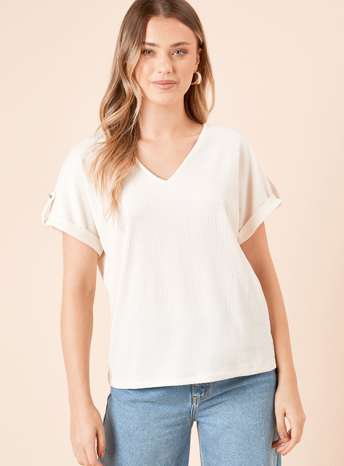 DOROTHY PERKINS V Neck Roll Sleeve Jersey Top 