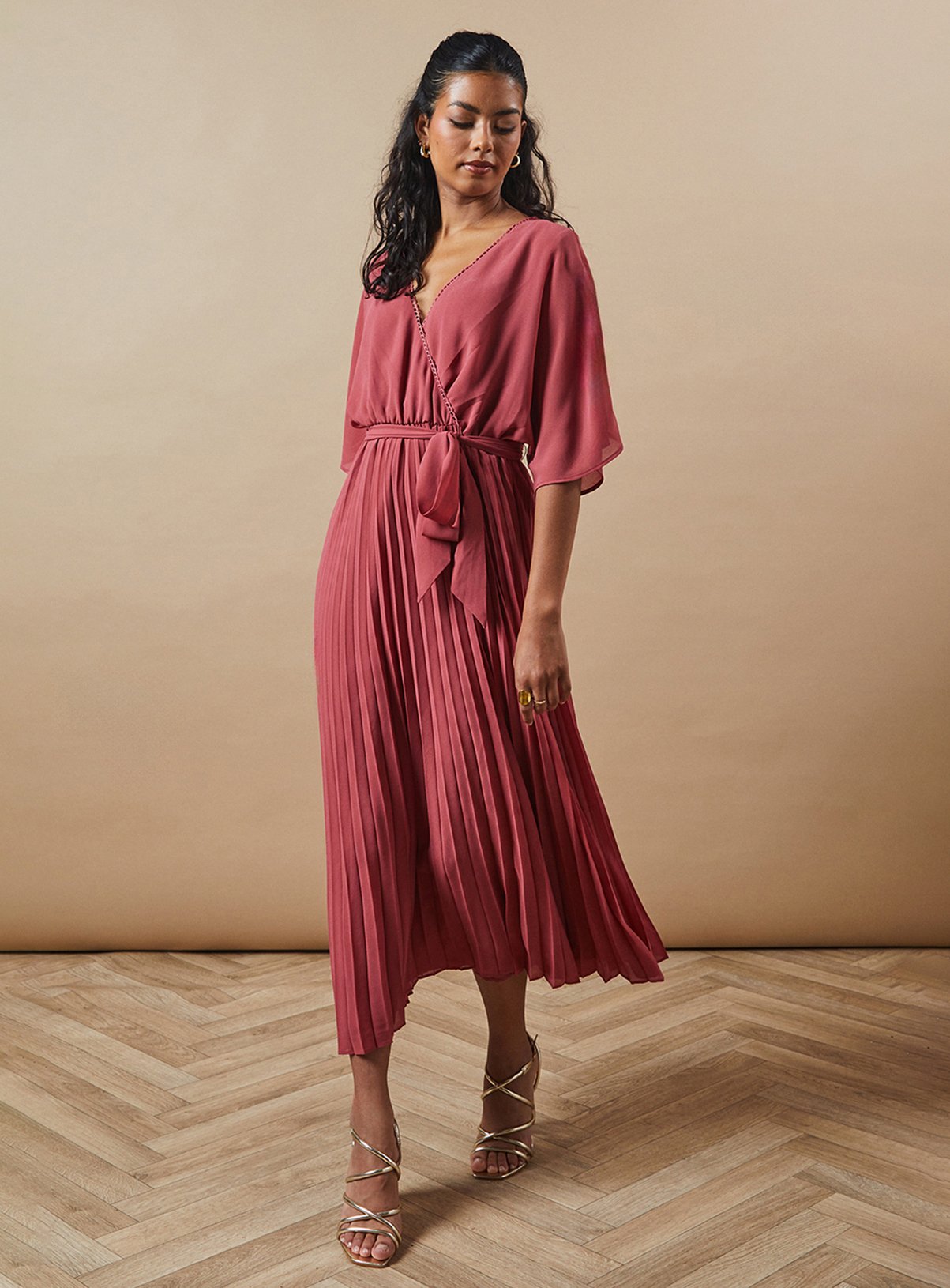 OASIS Petite Occasion Kimono Sleeve Pleated Midi Dress 