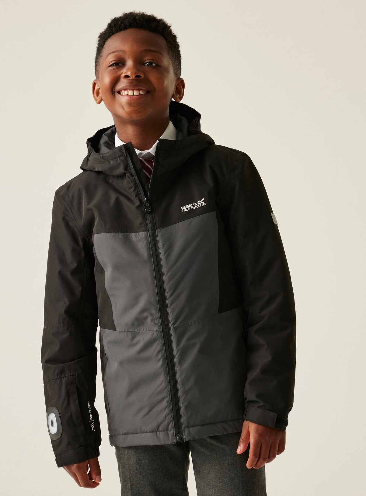 REGATTA Beamz Unisex Waterproof Jacket With Sleeve Torch Black 