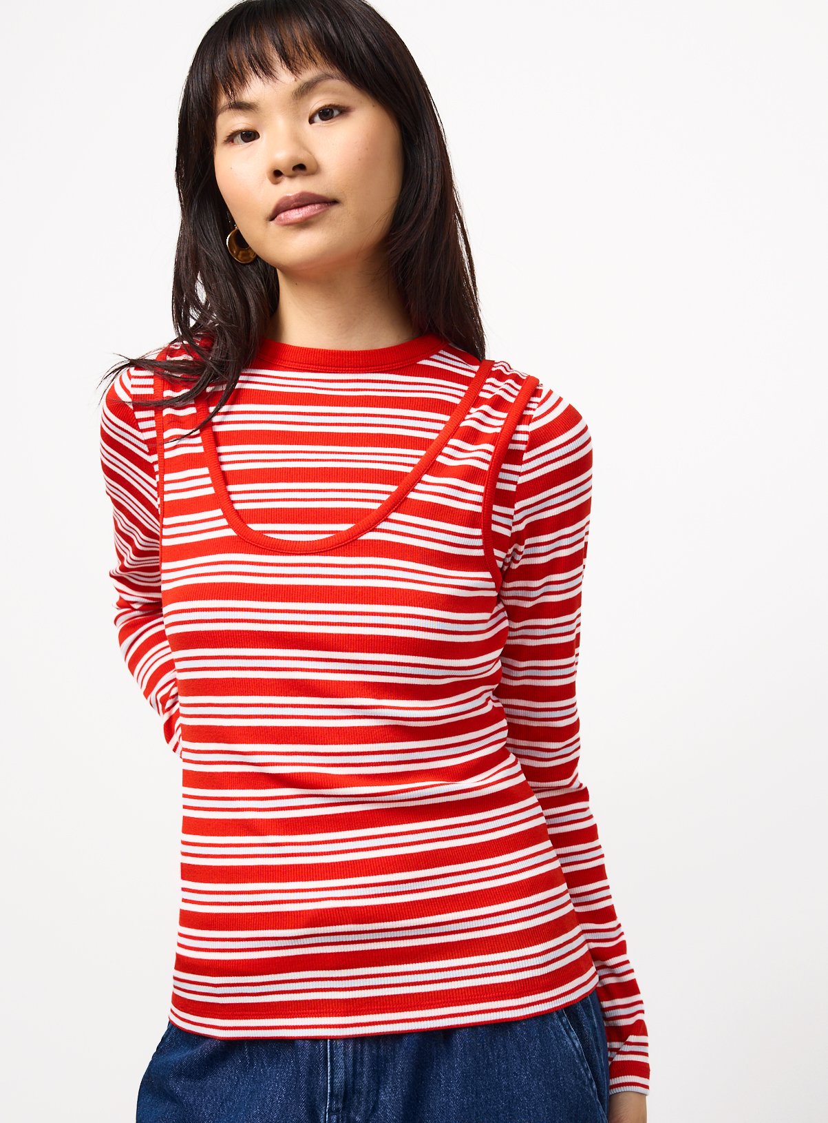 Stripe 2 in 1 Long Sleeve Top 