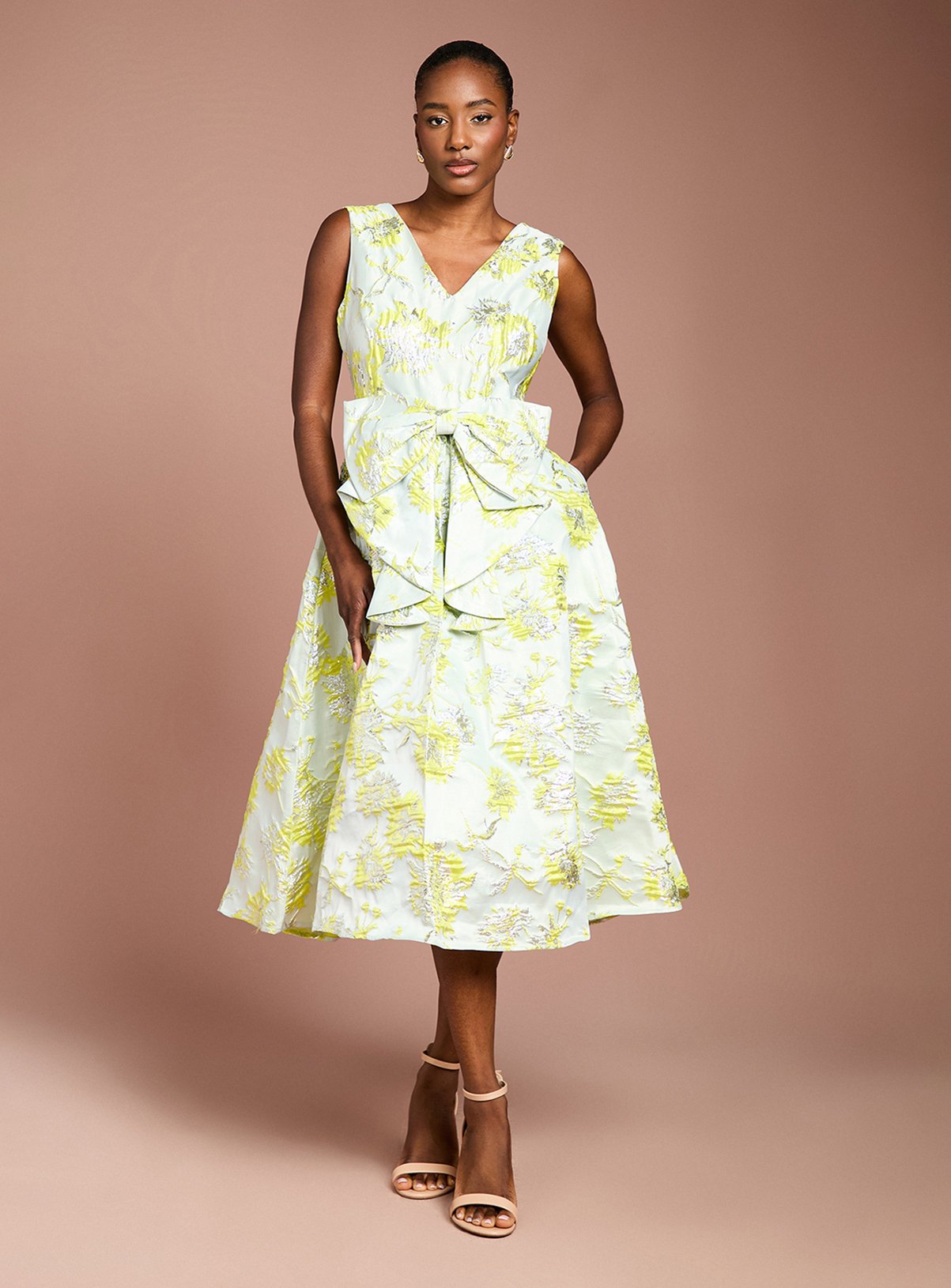 COAST Bow Front Jacquard Midi Dress 