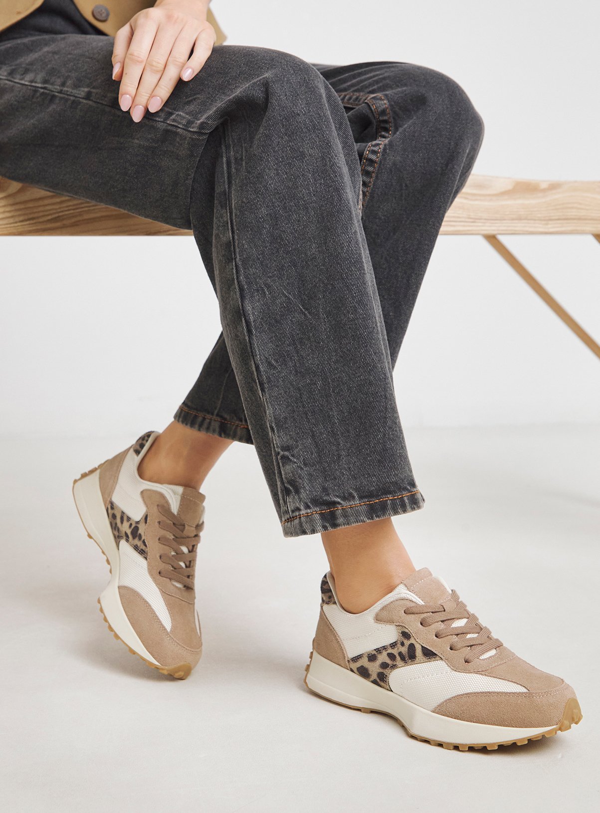 SIMPLY BE Retro Runner Trainer Wide Fit Neutral Leopard 