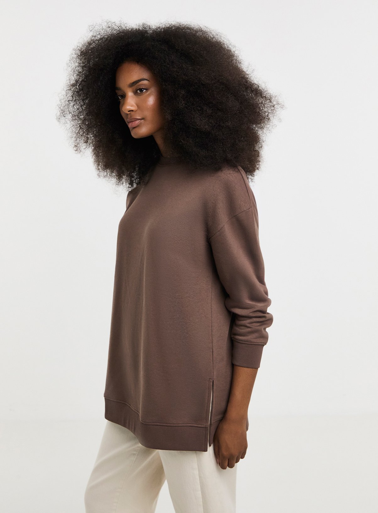SIMPLY BE Side Split Sweatshirt Tunic Brown 