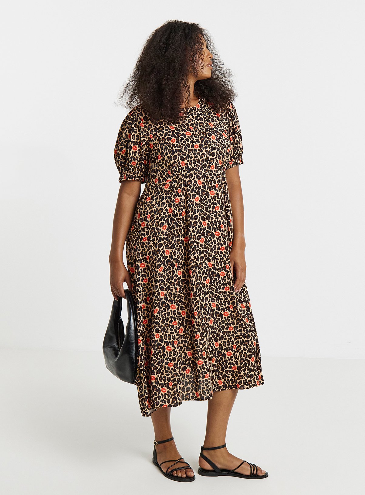 SIMPLY BE Leopard & Lips Print Viscose Midi Dress 