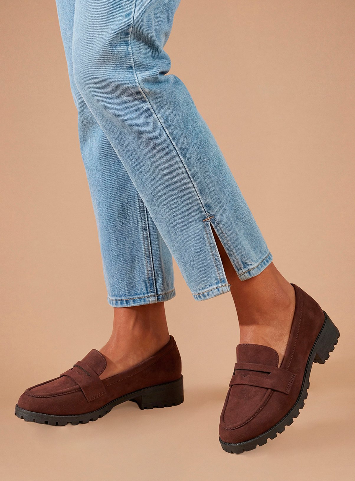 DOROTHY PERKINS Brown Leoni Faux Suede Chunky Loafers 