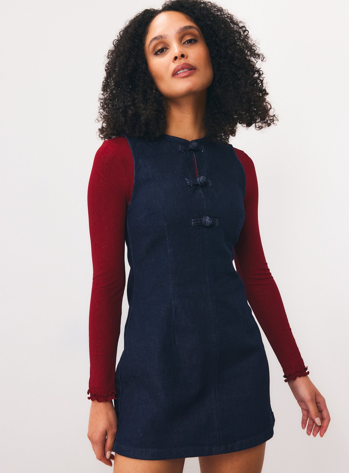 Dark Denim Frogging Fastening Dress 