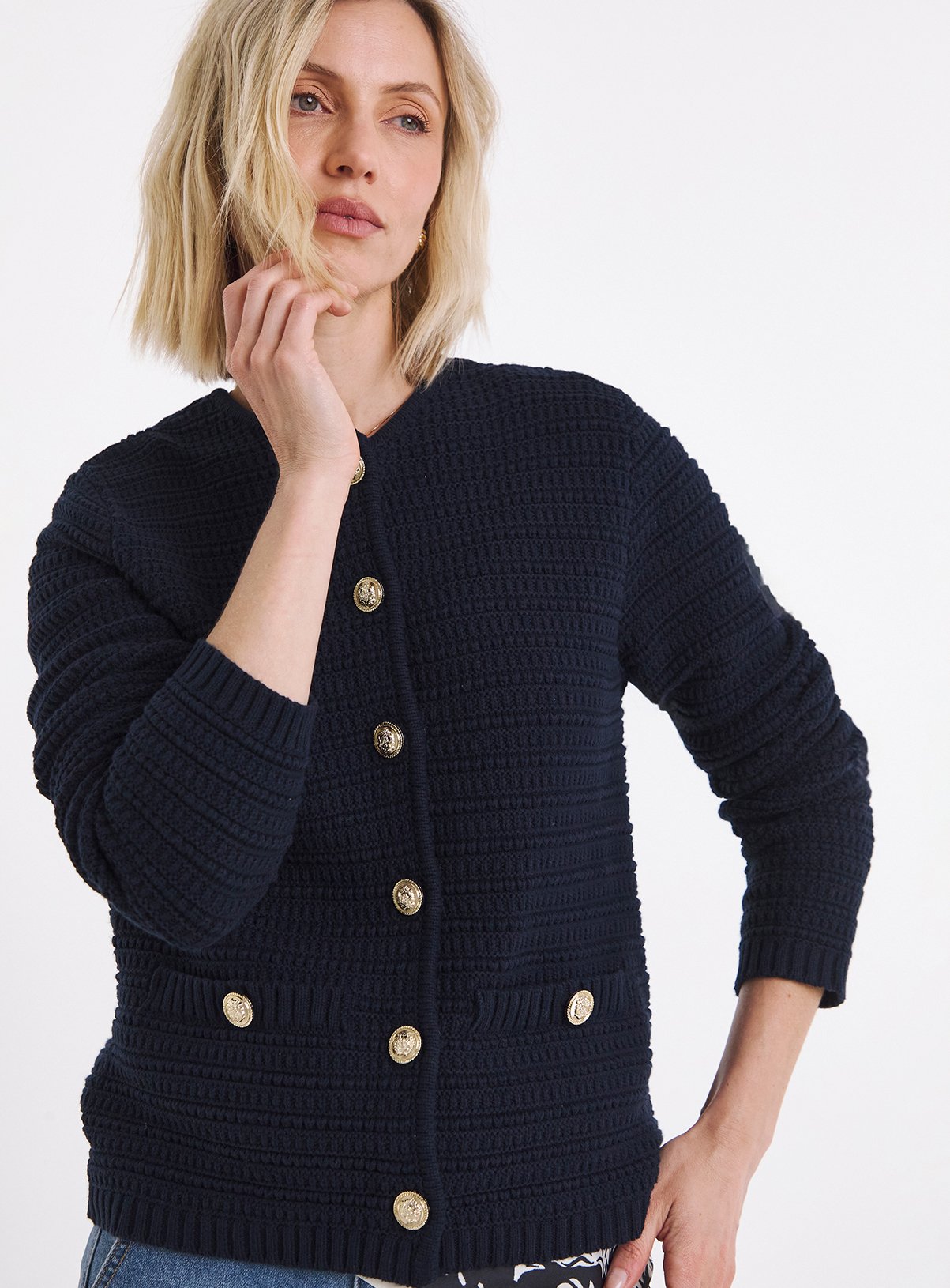 JD WILLIAMS Stitch Detail Long Sleeve Cardigan Navy 